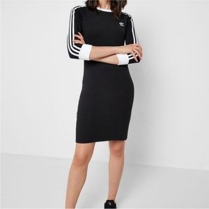Adidas Black 3 stripe long sleeve dress L